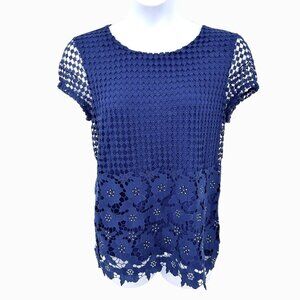 ROYAL BLUE INC INTERNATIONAL CONCEPTS LACE RHINESTONE SHORT SLEEVE TOP - L
